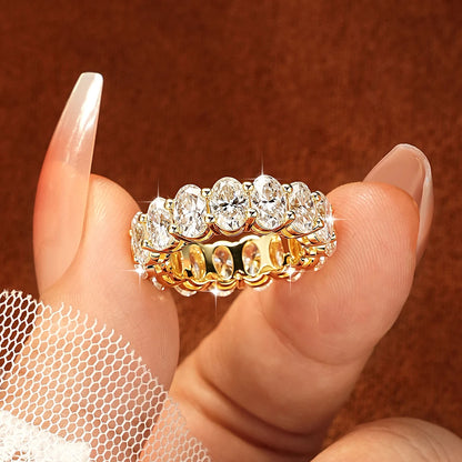 OXTAO 4x6mm Oval Cut Full Moissanite Eternity Rings Anniversary Gifts for Women Men 14K Gold Filled Jewelry Elegant Stackable Wedding Ring with Certified