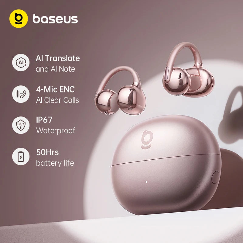 Baseus Bowie MC2 S Open Ear Clip Wireless Earphones Bluetooth 6.0 Comfort Clip On Sports  Earbuds 4-Mic Clear Calls Al Translate
