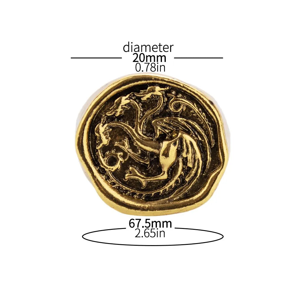 Dragon House Targaryen Ring Cosplay Three Head Dragon Golden Alloy Metal Rings Jewelry Party Costume Accessories Gifts