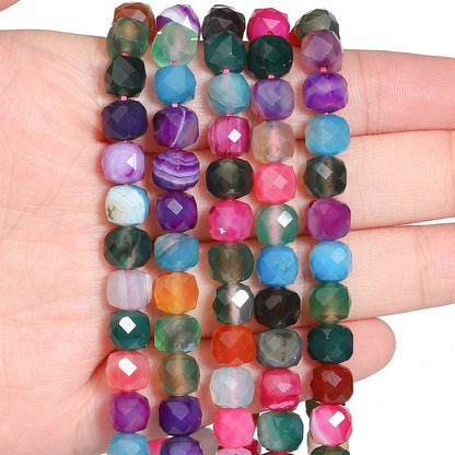 Natural Amethyst Beads 7-8mm Faceted Square Cube Geometric Shape Loose Beads for Jewelry Making Diy Accessories