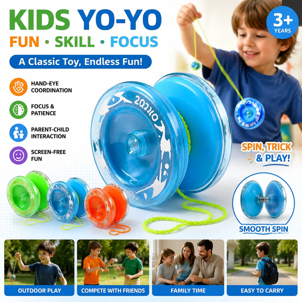 Yo Yo Toy Beginner Yoyo Skill Training Toy Hand Eye Coordination Educational Game Outdoor Play Birthday Gift for Boys Girls