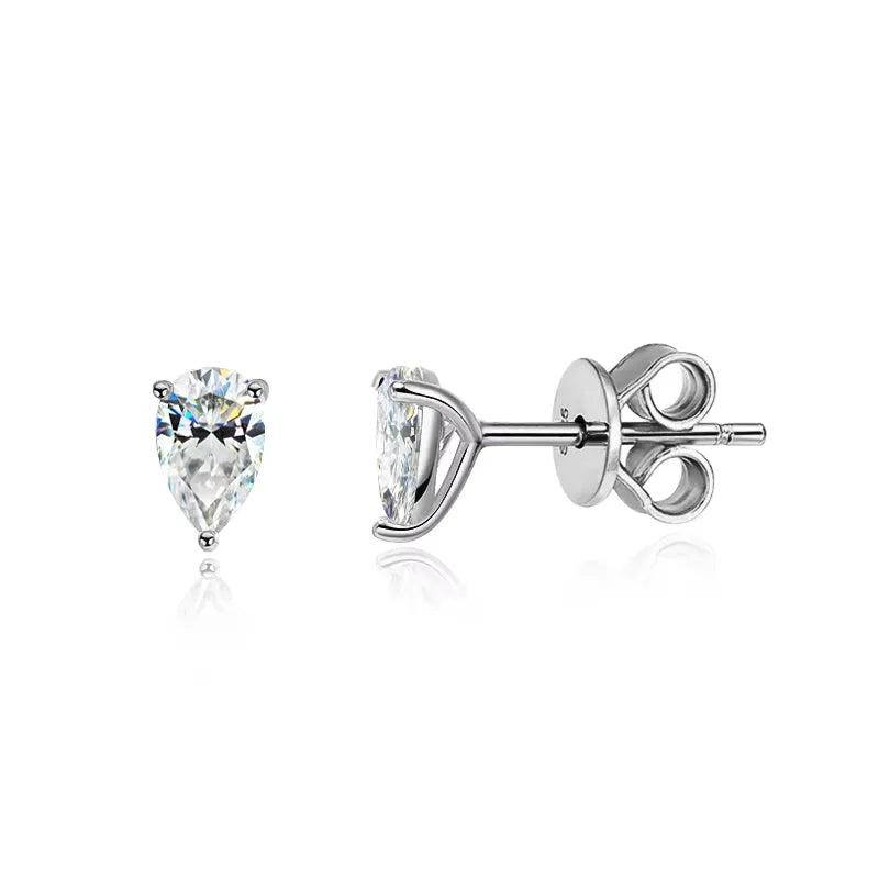 Smyoue 0.5CT 1CT Pear Cut Certified Moissanite Stud Earrings for Women 100% 925 Sterling Silver Plated 18k Gold Wedding Jewelry