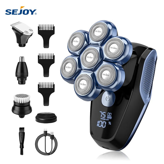 Sejoy 6-in-1 7D Head Shavers for Bald Men Electric Razor with Nose Hair Trimmer Waterproof Multifunctional Men Grooming Kit