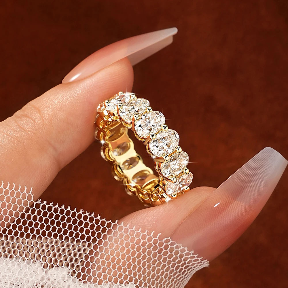 OXTAO 4x6mm Oval Cut Full Moissanite Eternity Rings Anniversary Gifts for Women Men 14K Gold Filled Jewelry Elegant Stackable Wedding Ring with Certified