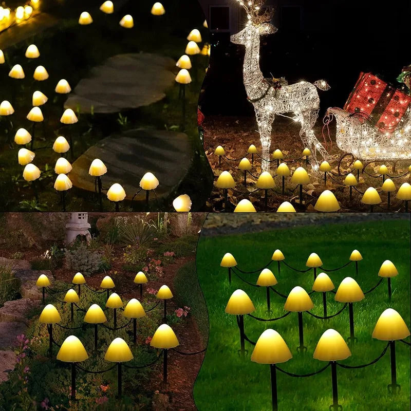 Set Of 10/20Pcs 8 Modes Mushroom Solar Lights Solar Pathway Lights Outdoor Fairy  Light For Garden Backyard Lawn Party Christmas