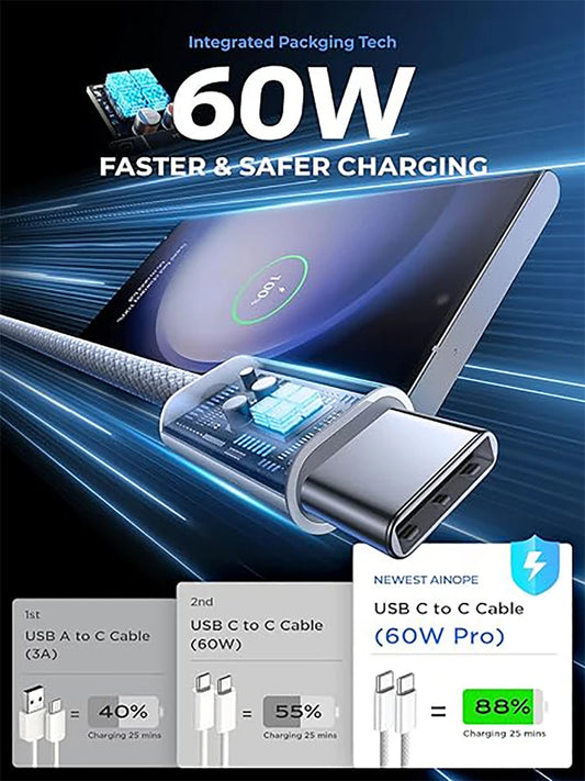 60W USB C to Type C Color Cable For Apple iPhone 15  PD Fast Charging For Huawei Xiaomi Samsung Type C Weaving Cable Accessories