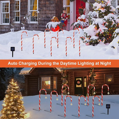 8PCS/Set Solar Cane Light Outdoor Waterproof 8 Function Candy Ground Light Garden Landscape Christmas Decoration Lawn Light