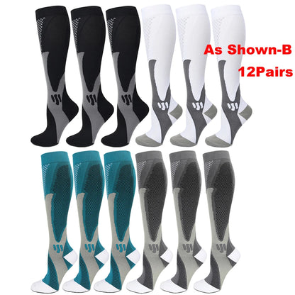 6Pairs Compression Socks 20-30mmHg High Stockings Men & Women Sports Marathon Cycling Football Varicose Veins EU35-45