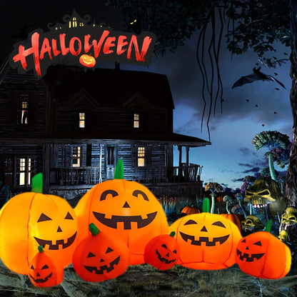 NEW Arrival 7.5FT Halloween Inflatable Pumpkin Decoration LED Blow Up Pumpkin Patch with 7 Pumpkins & Bright Light Boards Outdoor Airblown Yard Decor for Garden Lawn Party, Includes Blower Fan+Ground Anchors Indoor Inflatable