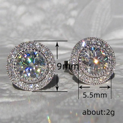 Huitan Delicate Small Round Stud Earrings Women with Shiny Cubic Zirconia Simple Versatile Accessories for Teens Fashion Jewelry