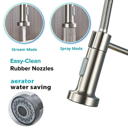 Shinesia Brushed Nickel Kitchen Faucet Deck Mounted Mixer Tap 360 Rotation Stream Sprayer Nozzle Kitchen Sink Hot Cold Taps