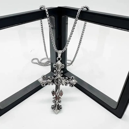 Fashion Metal Chain Necklace Jewelry  for Men Women Unisex Vintage Silver Color Cross Pendant Necklace Punk Gothic Pendant