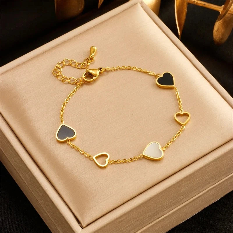 DIEYURO 316L Stainless Steel Heart Love Charm Bracelet for Women Girl New Trend Bangles Non-fading Jewelry Birthday Gift Party