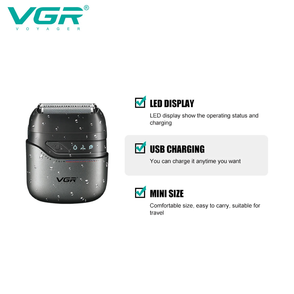 VGR Mini Double Head Shaver, Reciprocating Head, Men's Shaver, Apply to Face, Scrape White Hair, Cleaning and Trimmer V-379