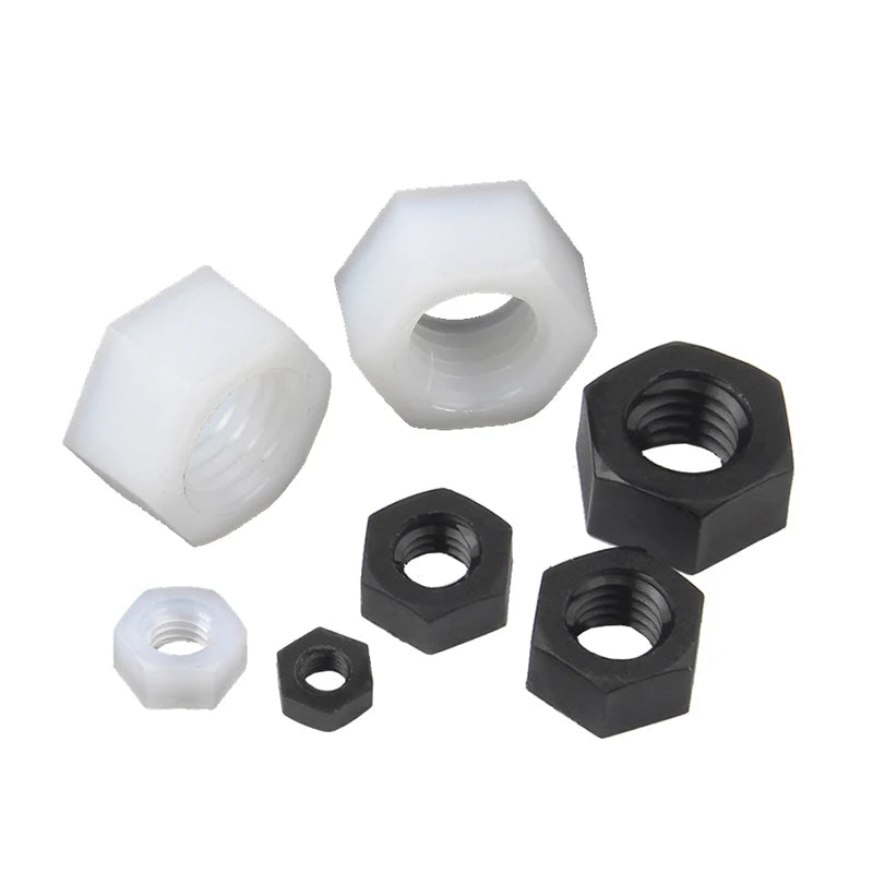 5-50pcs M2 M2.5 M3 M4 M5 M6 M8 M10 M12 M14 M16 M18 M20 White Or Black Plastic Nylon Hex Hexagon Nut DIN934