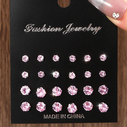 12 Pairs of Luxurious, Simple, Shiny, and Caring Zirconia Decorative Earrings Are Suitable for Gifts To Parties,And Couples
