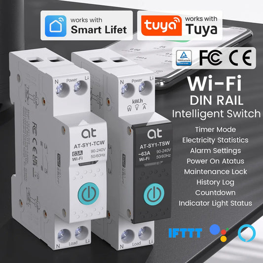 TUYA WIFI Smart Circuit Breaker Power Metering 1P 63A DIN Rail for Smart Home Wireless Remote Control Smart Switch by APP ATELE