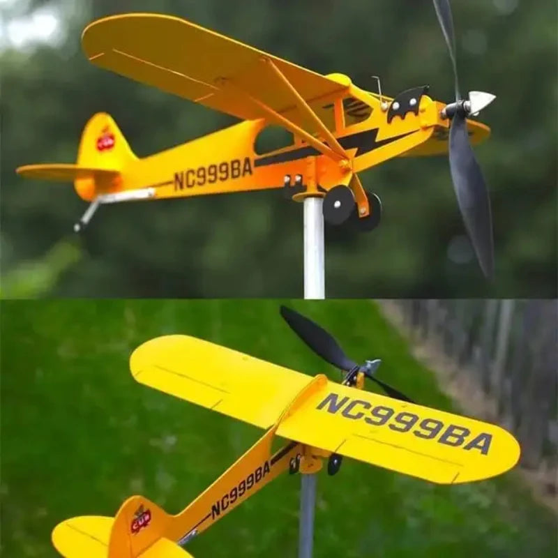 3D Plane Garden Weather Vane Pinwheel Anti-corrosion Plug-in Windmill Wind Spinner Metal Airplane Weatherproof Garden Decoration
