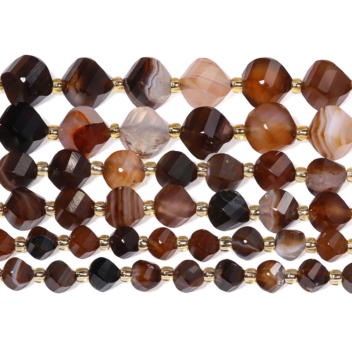 Natural Coffee Stripe Agate Stone Beads 6-10mm Faceted Twist Shape Beads Loose Spacer Beads for Jewelry Making Diy Accessories