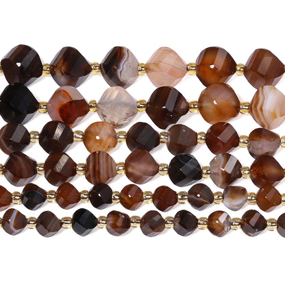 Natural Coffee Stripe Agate Stone Beads 6-10mm Faceted Twist Shape Beads Loose Spacer Beads for Jewelry Making Diy Accessories