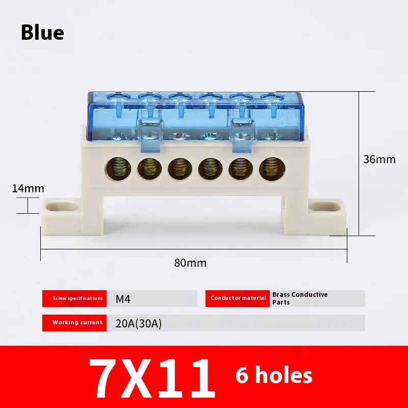 Zero Wire Terminal 3/4/5/6/7/10-Hole Distribution Box Terminal Block Dustproof Ground Copper Bar Bridge Type Busbar With Cover