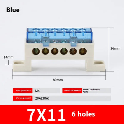 Zero Wire Terminal 3/4/5/6/7/10-Hole Distribution Box Terminal Block Dustproof Ground Copper Bar Bridge Type Busbar With Cover