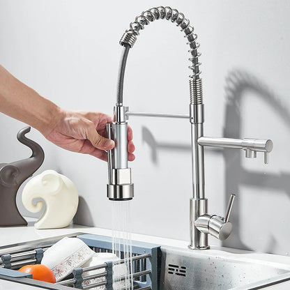 Chrome Kitchen Faucet Pull Down Kitchen Sink Crane Dual Swivel Spout Kitchen Mixer Tap Hot Cold Water Mixer Tap Deck Installatio