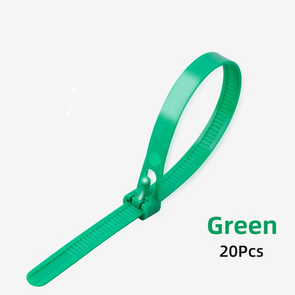 20pcs Plastic Reusable Cable Zip Ties 8*200/250/300/450 Releasable Nylon Adjust Loose Slipknot Recycle Detachable Bundle 5*200