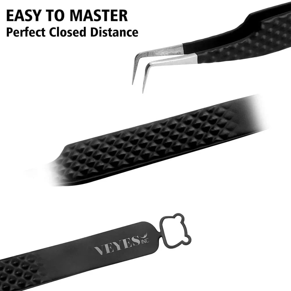 Eyelash Extensions Tweezers Noir N°1 - Fiber Lash Tweezer Veyelash Professional 90 Degree Tweezers for Volume Stainless Steel