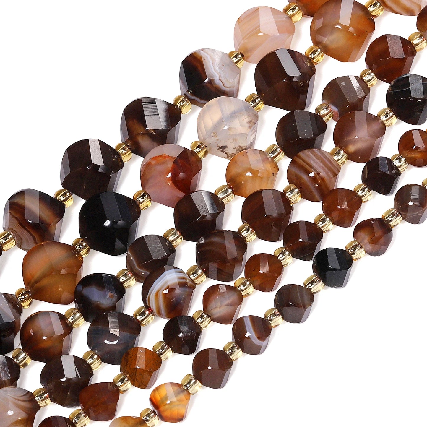 Natural Coffee Stripe Agate Stone Beads 6-10mm Faceted Twist Shape Beads Loose Spacer Beads for Jewelry Making Diy Accessories