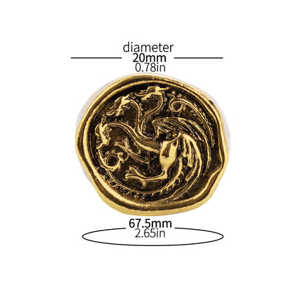 Dragon House Targaryen Ring Cosplay Three Head Dragon Golden Alloy Metal Rings Jewelry Party Costume Accessories Gifts