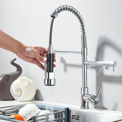 Chrome Kitchen Faucet Pull Down Kitchen Sink Crane Dual Swivel Spout Kitchen Mixer Tap Hot Cold Water Mixer Tap Deck Installatio