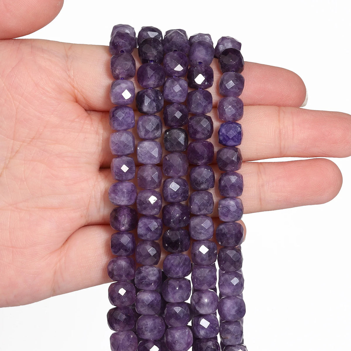 Natural Amethyst Beads 7-8mm Faceted Square Cube Geometric Shape Loose Beads for Jewelry Making Diy Accessories