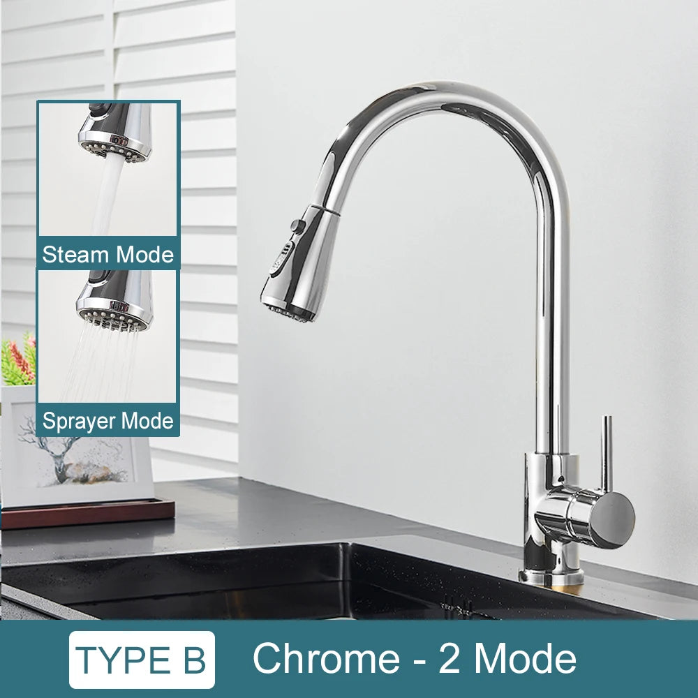 Black Kitchen Faucet Two Function Single Handle Pull Out Mixer  Hot and Cold Water Taps Deck Mounted