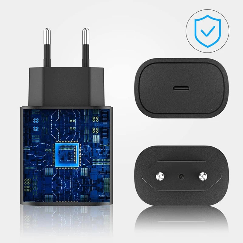 USB C 25W Fast Wall Charger with USB C to Type C Fast Charging Cable For Samsu Galax S25 24 S23 S22 S21 S20 Note 10 IPhone 15 16