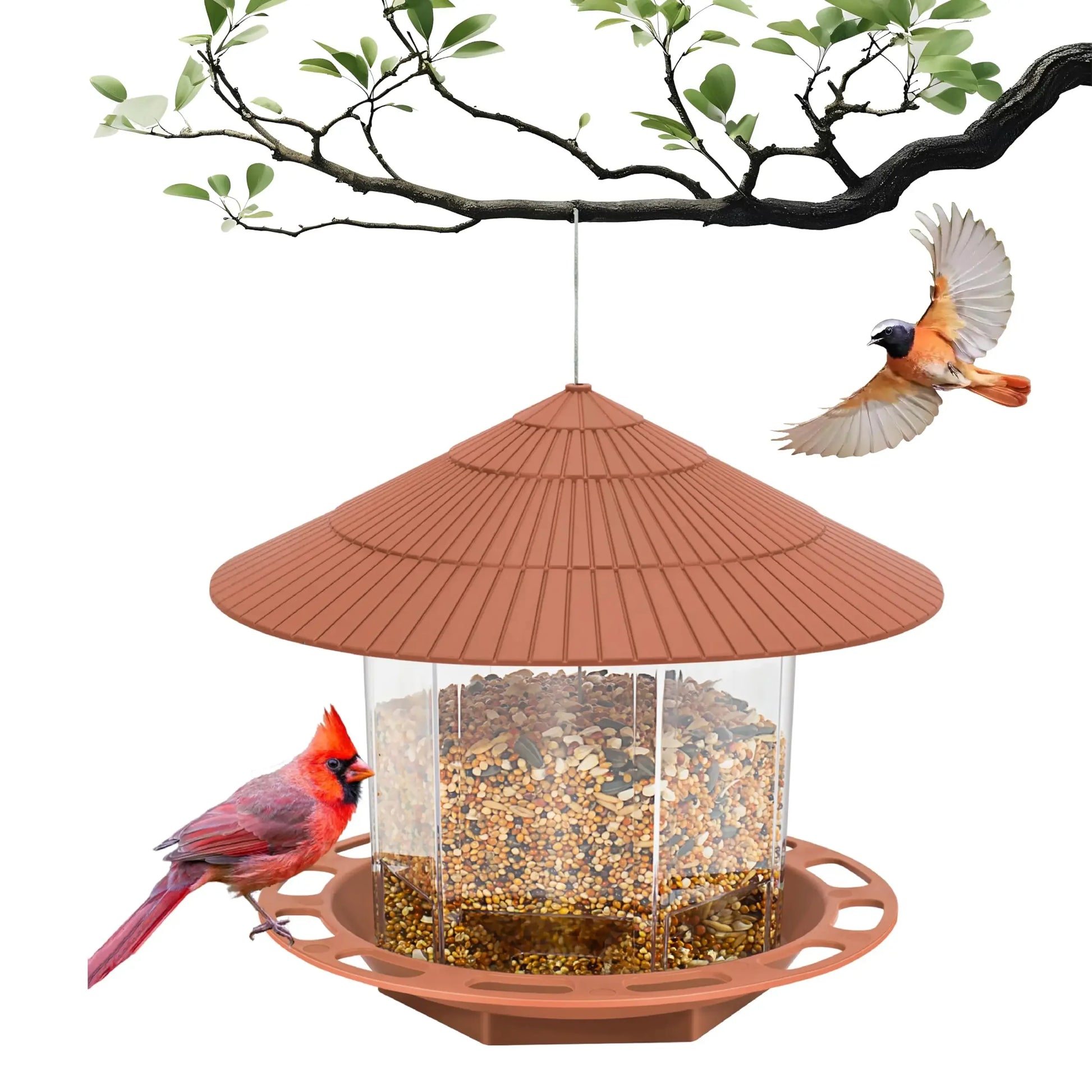 Automatic Bird Feeder Hanging Food Feeding Tool Gazebo Outdoor Birds Feeder Multiple Hole Nut Feeding House Bird Food Container