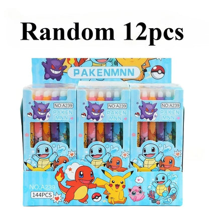 Random 6/12/24pcs Pokemon 0.5mm Blue Ink Erasable Neutral Pens Cute Student School Supplies Cartoon Stationery Rubbable Pen