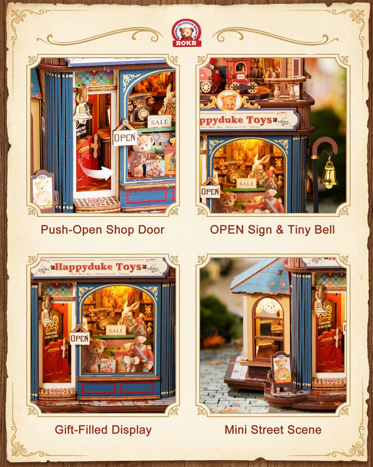 ROKR Wooden 3D Puzzle Happyduke Toys Music Box Model Building Kit with LED Light for Home Decor Mini Dollhouse DIY Toys Holiday Gift for Adults Teens
