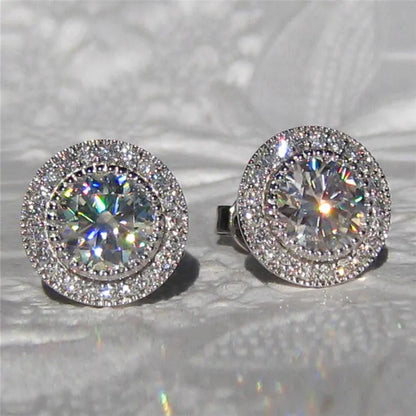 Huitan Delicate Small Round Stud Earrings Women with Shiny Cubic Zirconia Simple Versatile Accessories for Teens Fashion Jewelry