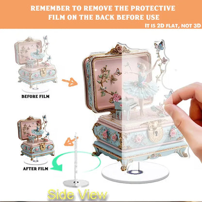 Ballerina Music Box Acrylic Stand 2D Flat 360° Rotation Vintage Ballet Dancer Figure Desk Deco Home Ornament Girls Birthday Gift