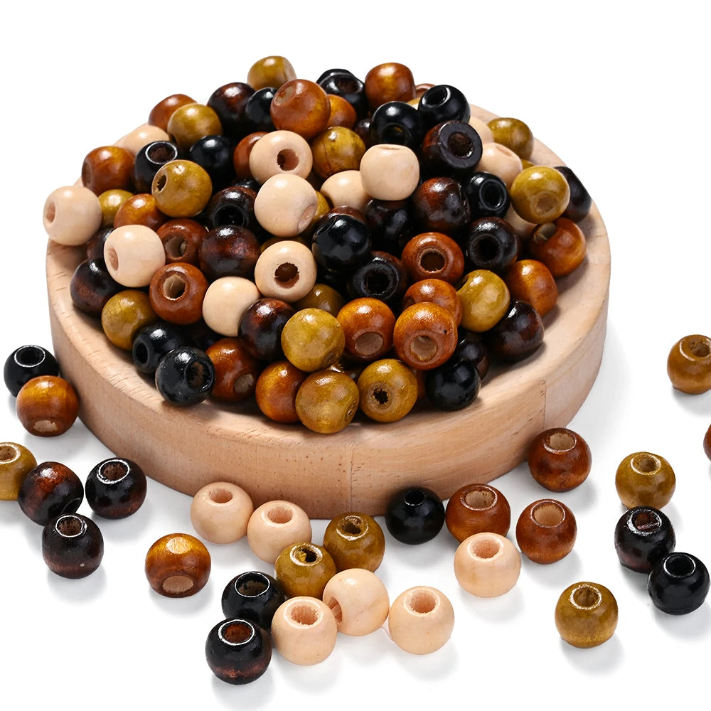 200pcs/lot 11mm Brown Wooden Beads Large Hole Loose Spacer Beads for Vintage Round Jewelry Making DIY Beaded Bracelet Necklace
