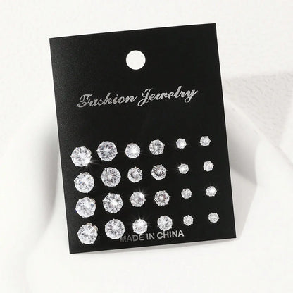 12 Pairs of Luxurious, Simple, Shiny, and Caring Zirconia Decorative Earrings Are Suitable for Gifts To Parties,And Couples