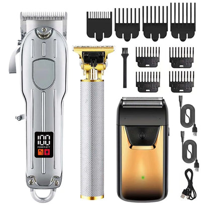 Professional Hair Clipper and Trimmer Set Men Electric Razor Shavers Beard Trimmer Rechargeable Barber Clippers Haircut Kit
