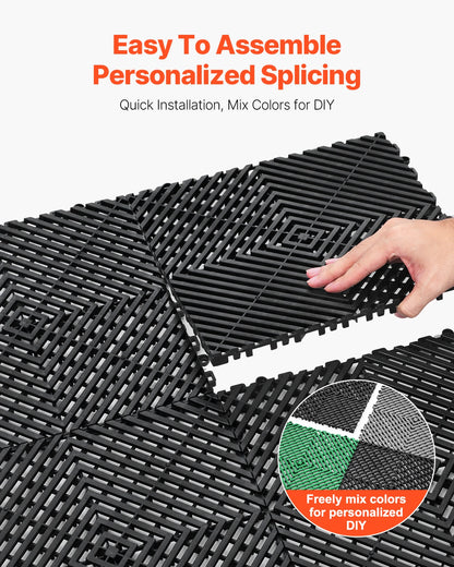 SucceBuy Interlocking Drainage Mat 12inx12in 12/24/40/50/55 Pcs Splicing Mats Non-Slip PP Drainage Floor Tile & Shower Mat