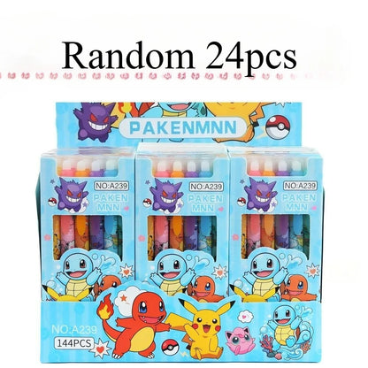 Random 6/12/24pcs Pokemon 0.5mm Blue Ink Erasable Neutral Pens Cute Student School Supplies Cartoon Stationery Rubbable Pen
