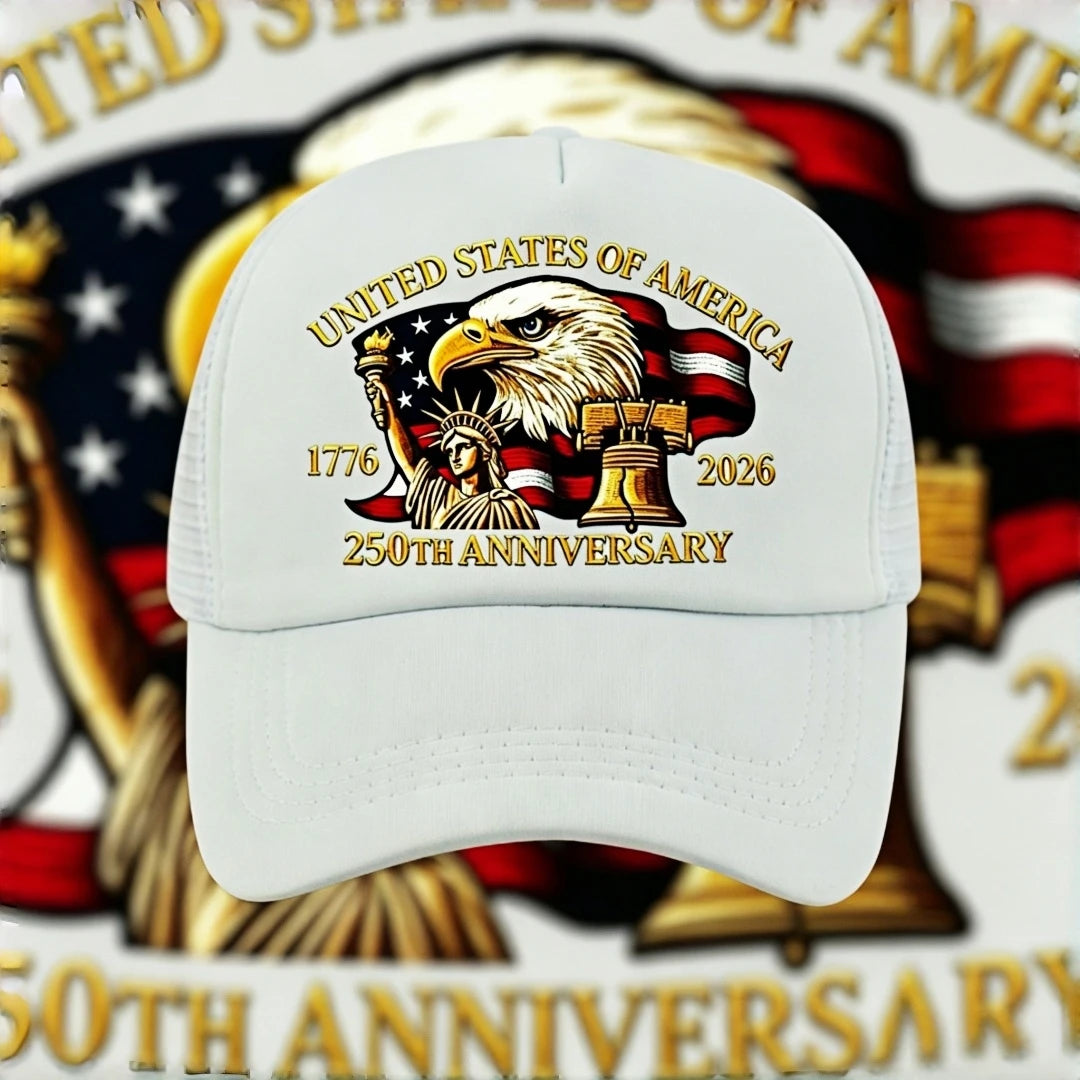 USA 250th Anniversary 1776-2026 Trucker Hat Eagle Statue of Liberty Print Mesh Cap Adjustable Patriotic Baseball Cap for Men Wom