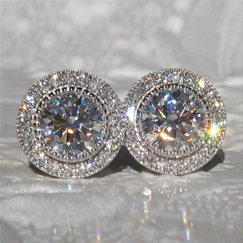 Huitan Delicate Small Round Stud Earrings Women with Shiny Cubic Zirconia Simple Versatile Accessories for Teens Fashion Jewelry