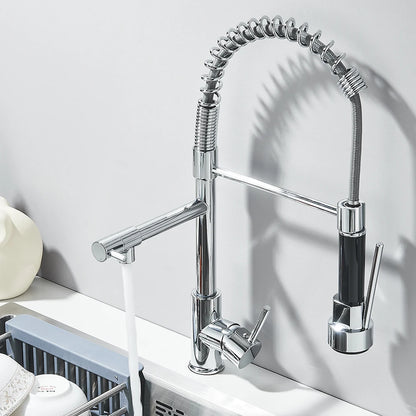 Chrome Kitchen Faucet Pull Down Kitchen Sink Crane Dual Swivel Spout Kitchen Mixer Tap Hot Cold Water Mixer Tap Deck Installatio