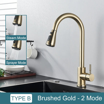 Black Kitchen Faucet Two Function Single Handle Pull Out Mixer  Hot and Cold Water Taps Deck Mounted
