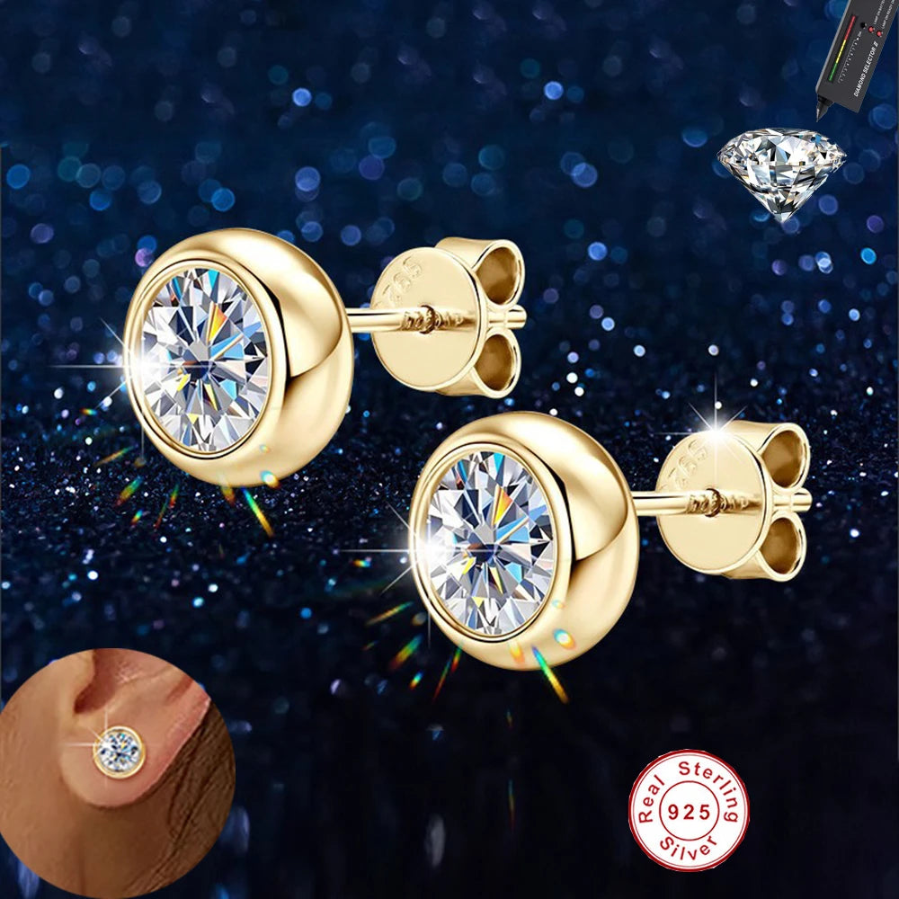 Cbtb Classic S925 Sterling Silver Round Moissanite Earrings for Women Wedding Luxury Gemstone Jewelry